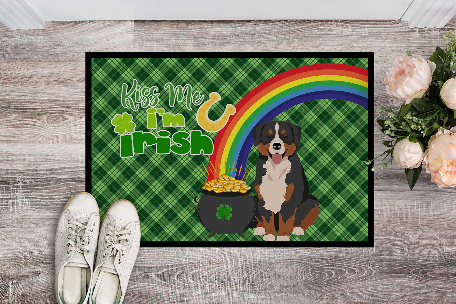 Bernese Mountain Dog St. Patrick's Day Indoor or Outdoor Mat 24x36 - the-store.com