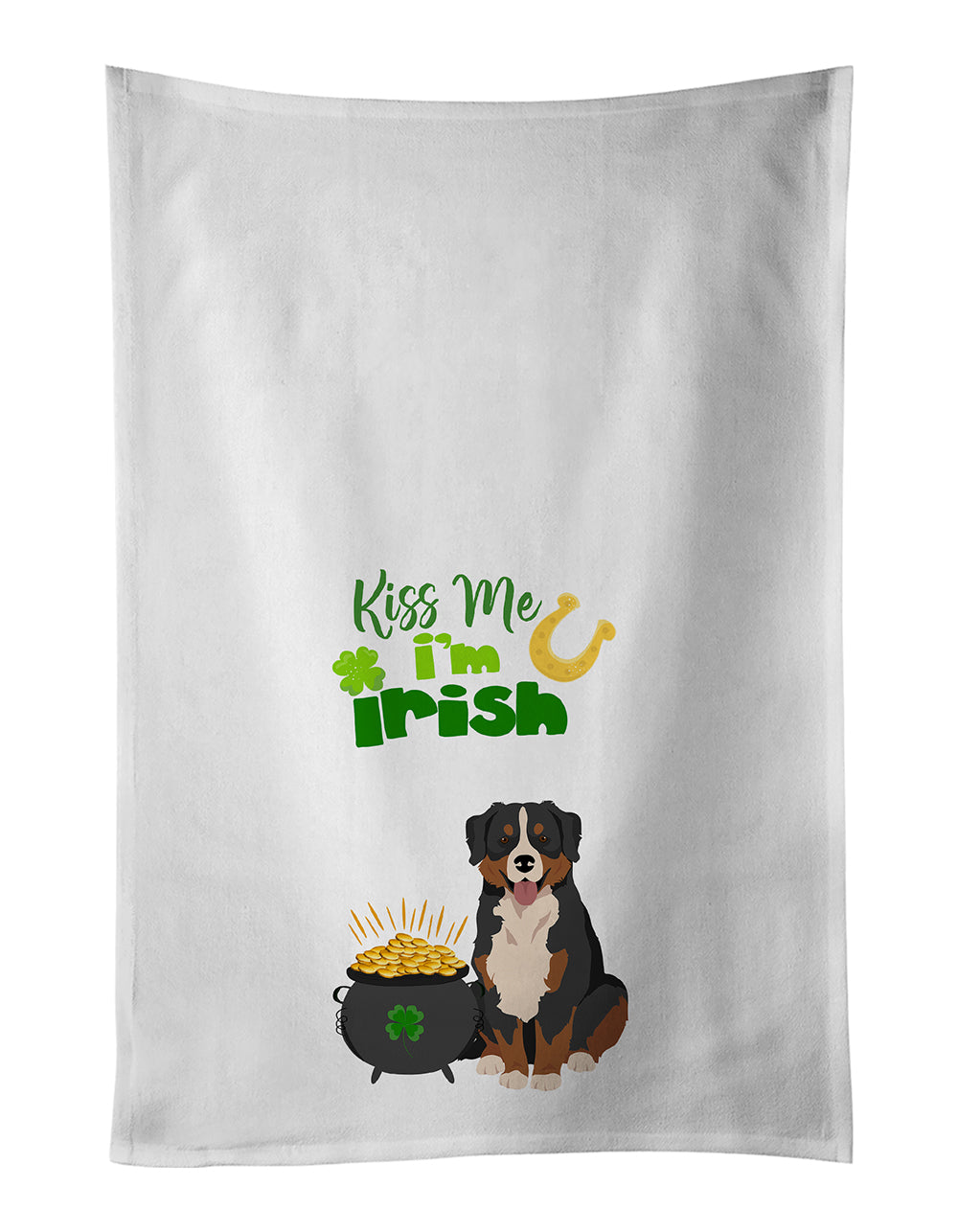Buy this Bernese Mountain Dog St. Patrick's Day White Kitchen Towel Set of 2 Dish Towels