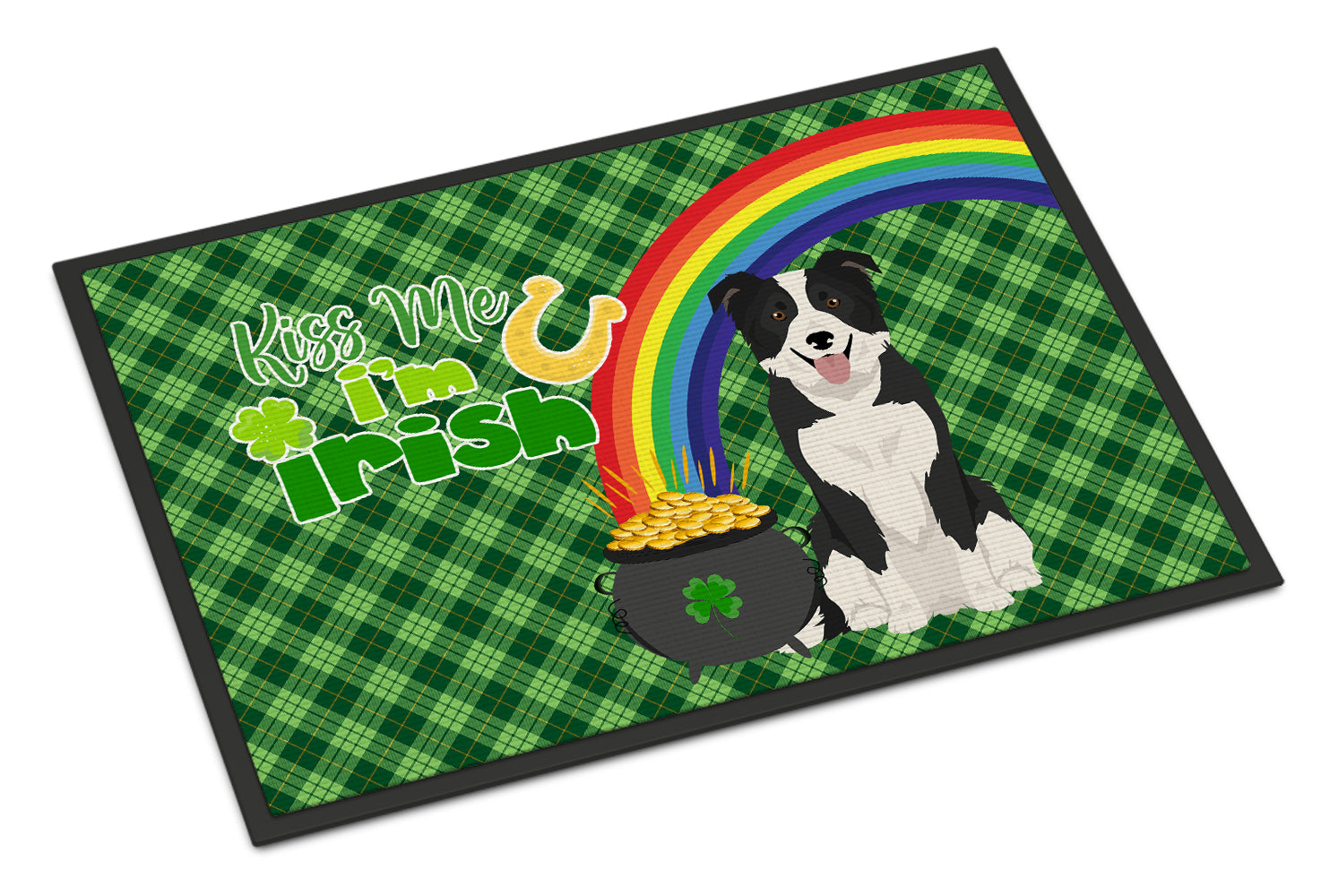 Buy this Black and White Border Collie St. Patrick's Day Indoor or Outdoor Mat 24x36