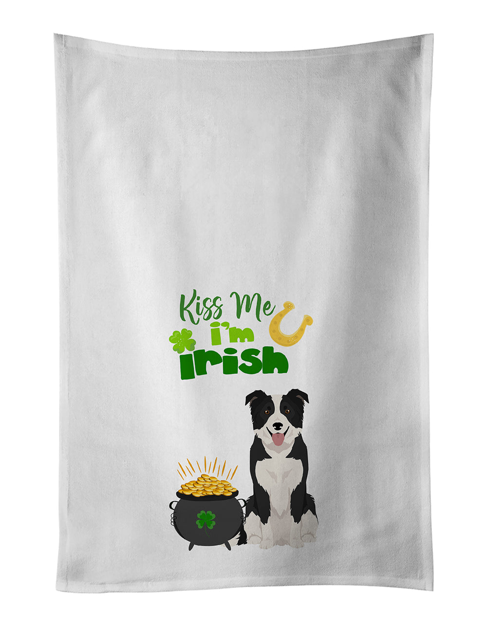 Buy this Black and White Border Collie St. Patrick's Day White Kitchen Towel Set of 2 Dish Towels