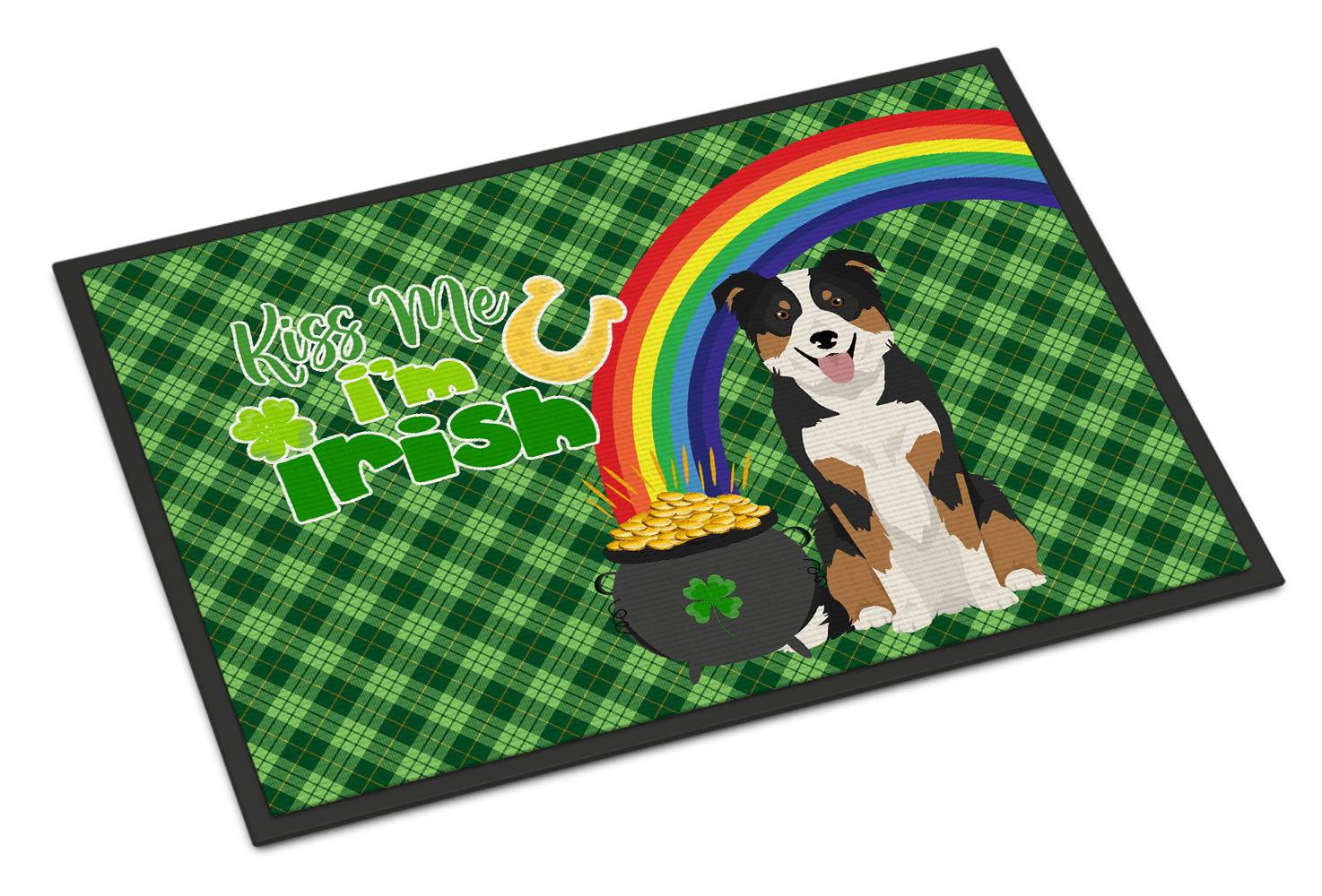 Buy this Tricolor Border Collie St. Patrick's Day Indoor or Outdoor Mat 24x36
