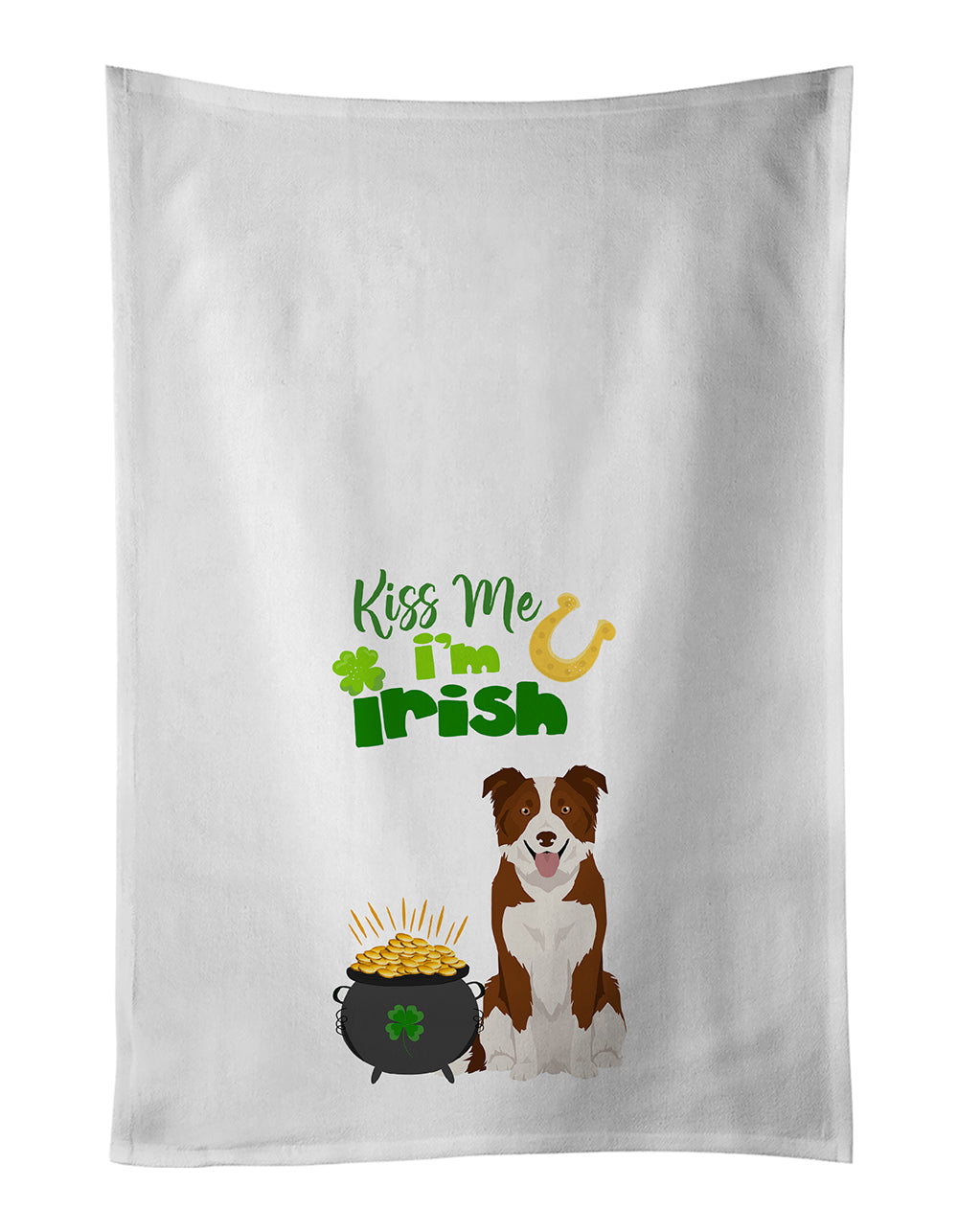 Buy this Red and White Border Collie St. Patrick's Day White Kitchen Towel Set of 2 Dish Towels