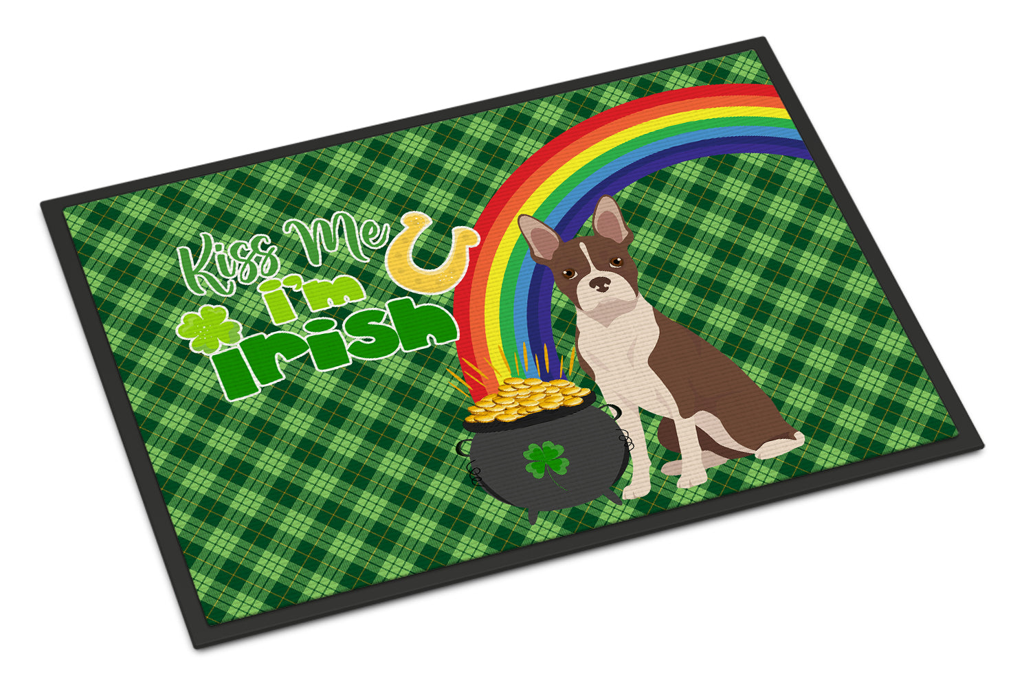 Buy this Red Boston Terrier St. Patrick's Day Indoor or Outdoor Mat 24x36