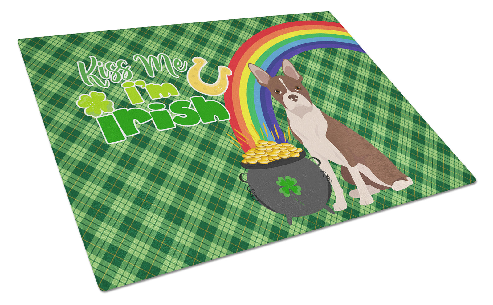 Buy this Red Boston Terrier St. Patrick's Day Glass Cutting Board Large