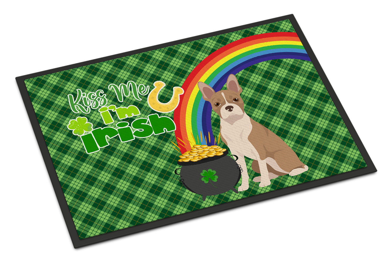 Buy this Fawn Boston Terrier St. Patrick's Day Indoor or Outdoor Mat 24x36