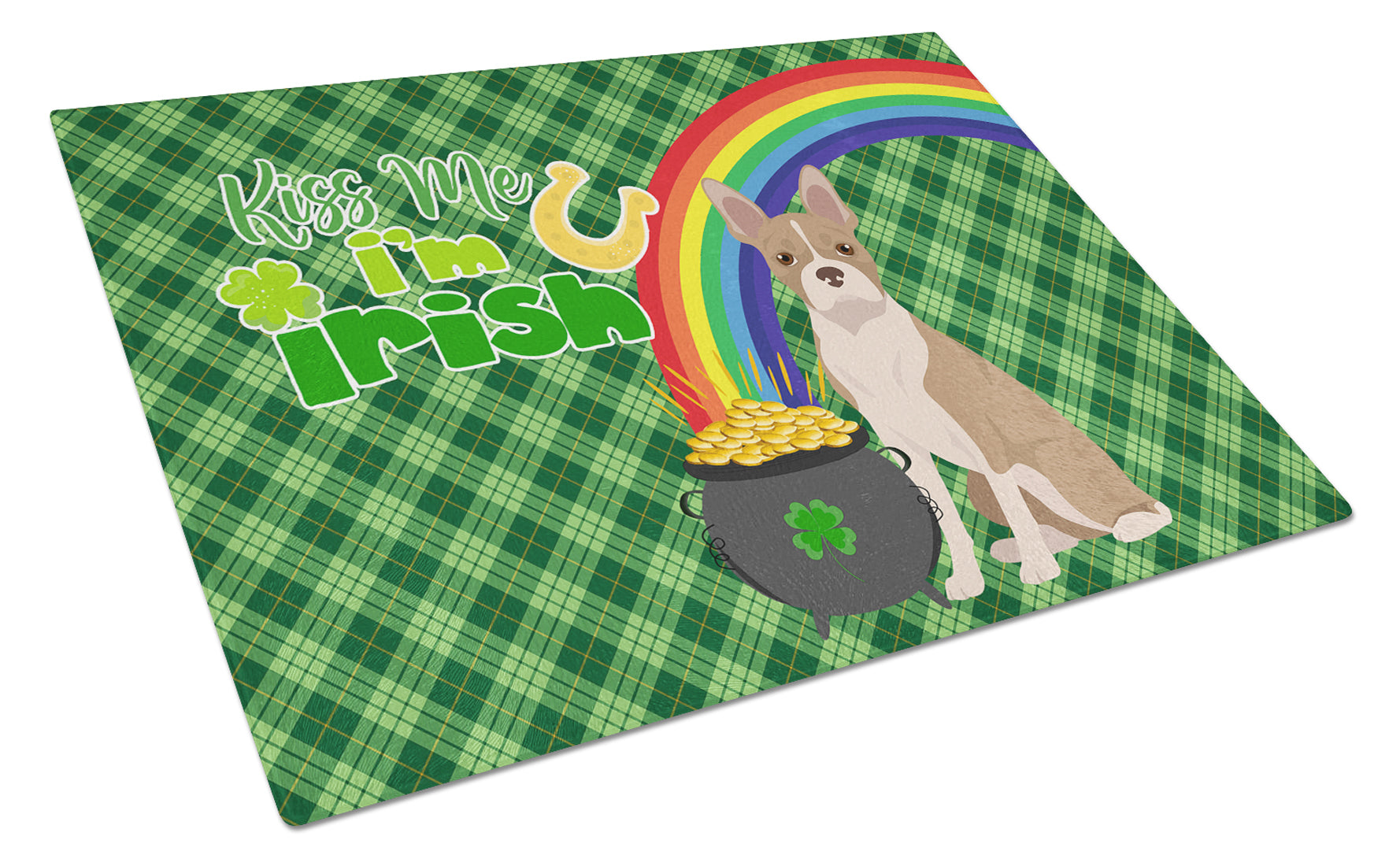 Buy this Fawn Boston Terrier St. Patrick's Day Glass Cutting Board Large