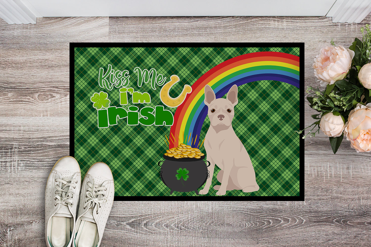 White Boston Terrier St. Patrick's Day Indoor or Outdoor Mat 24x36 - the-store.com