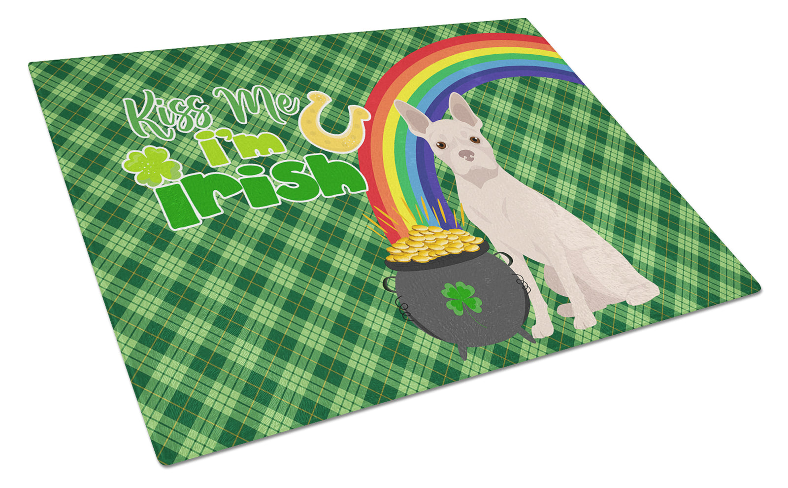 Buy this White Boston Terrier St. Patrick's Day Glass Cutting Board Large