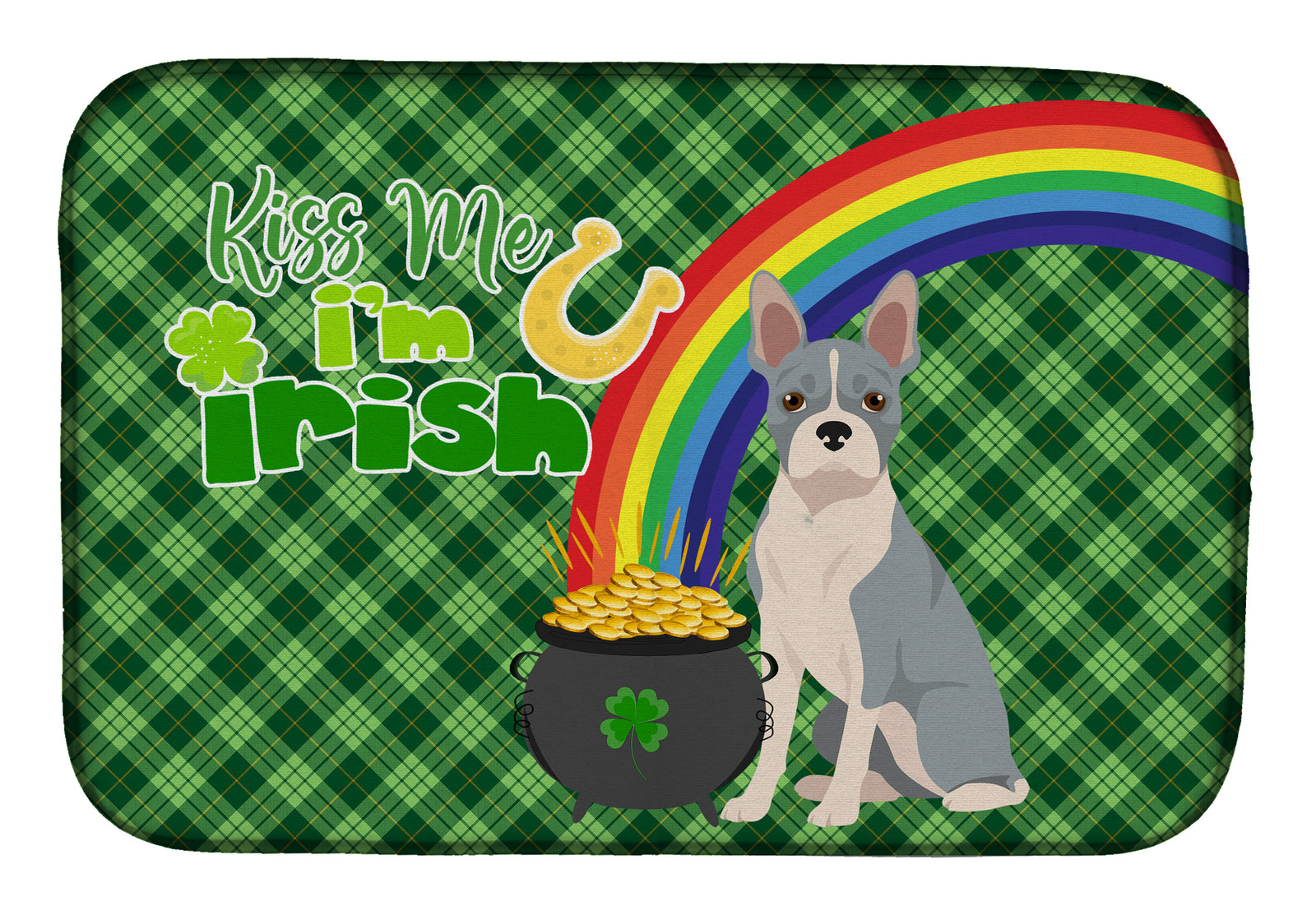 Blue Boston Terrier St. Patrick's Day Dish Drying Mat