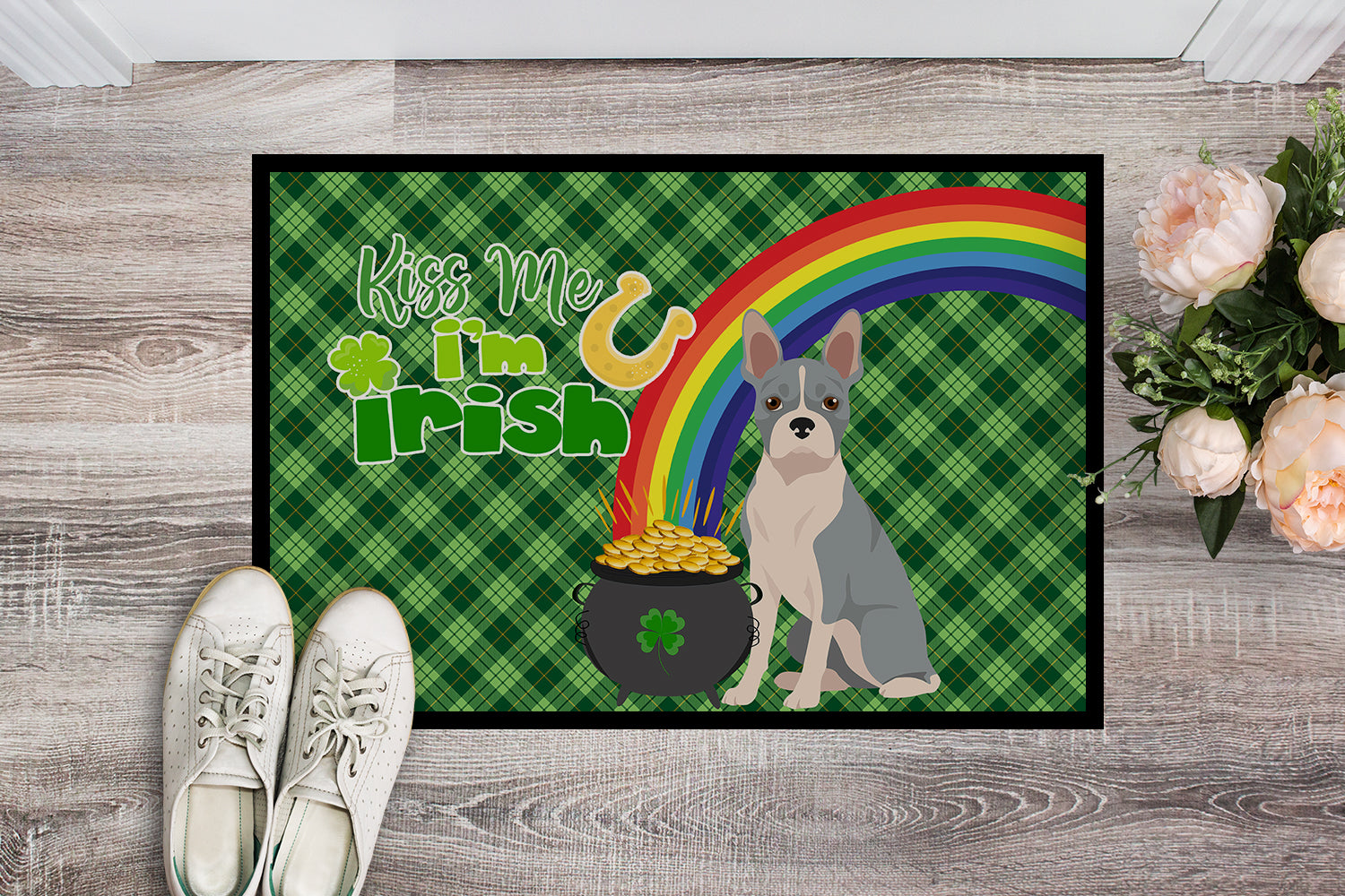 Buy this Blue Boston Terrier St. Patrick's Day Indoor or Outdoor Mat 24x36