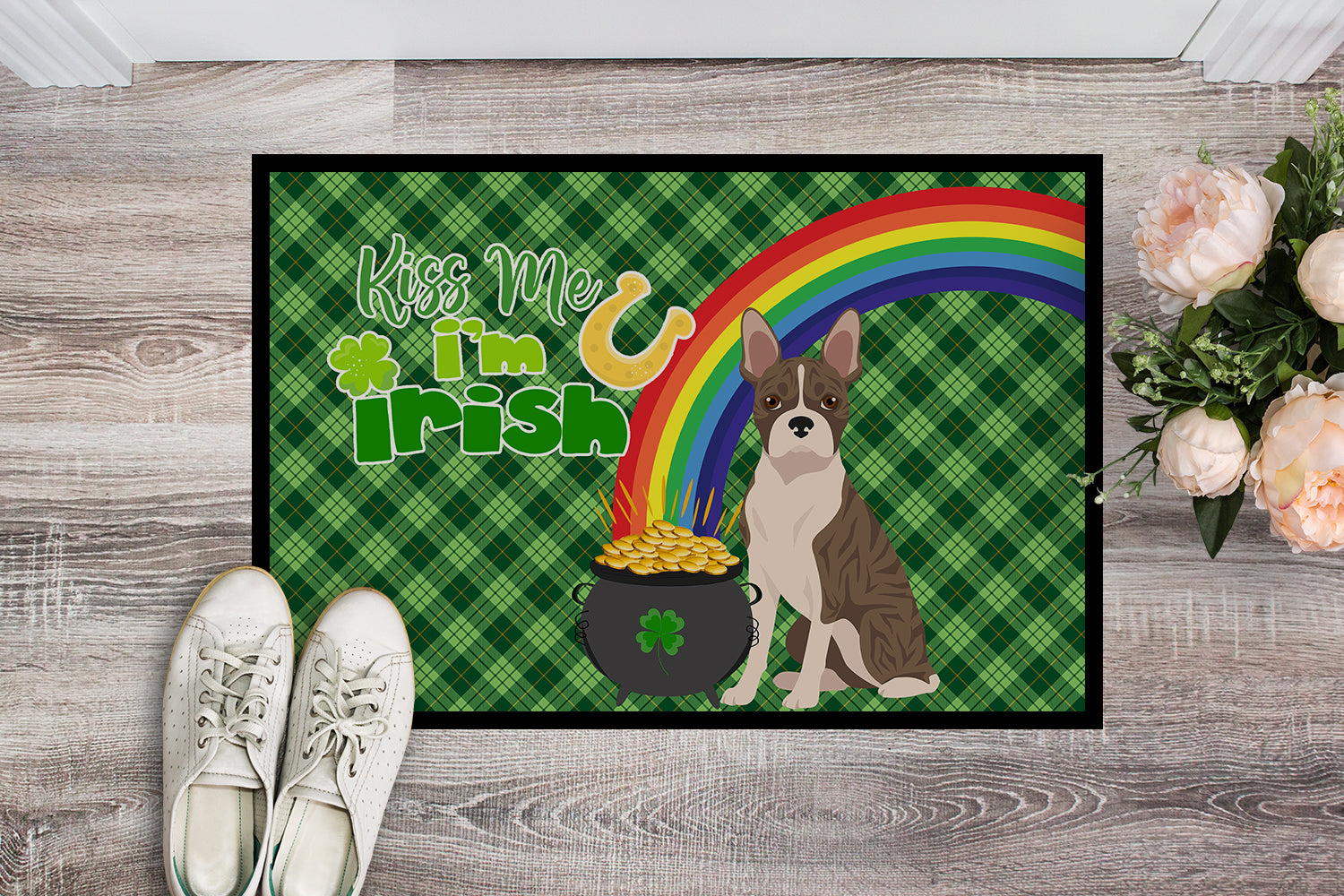 Buy this Brindle Boston Terrier St. Patrick's Day Indoor or Outdoor Mat 24x36