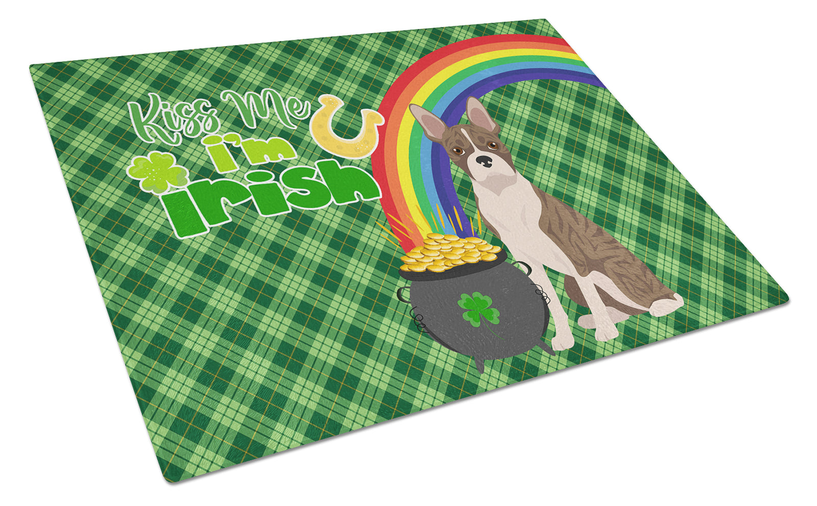Buy this Brindle Boston Terrier St. Patrick's Day Glass Cutting Board Large