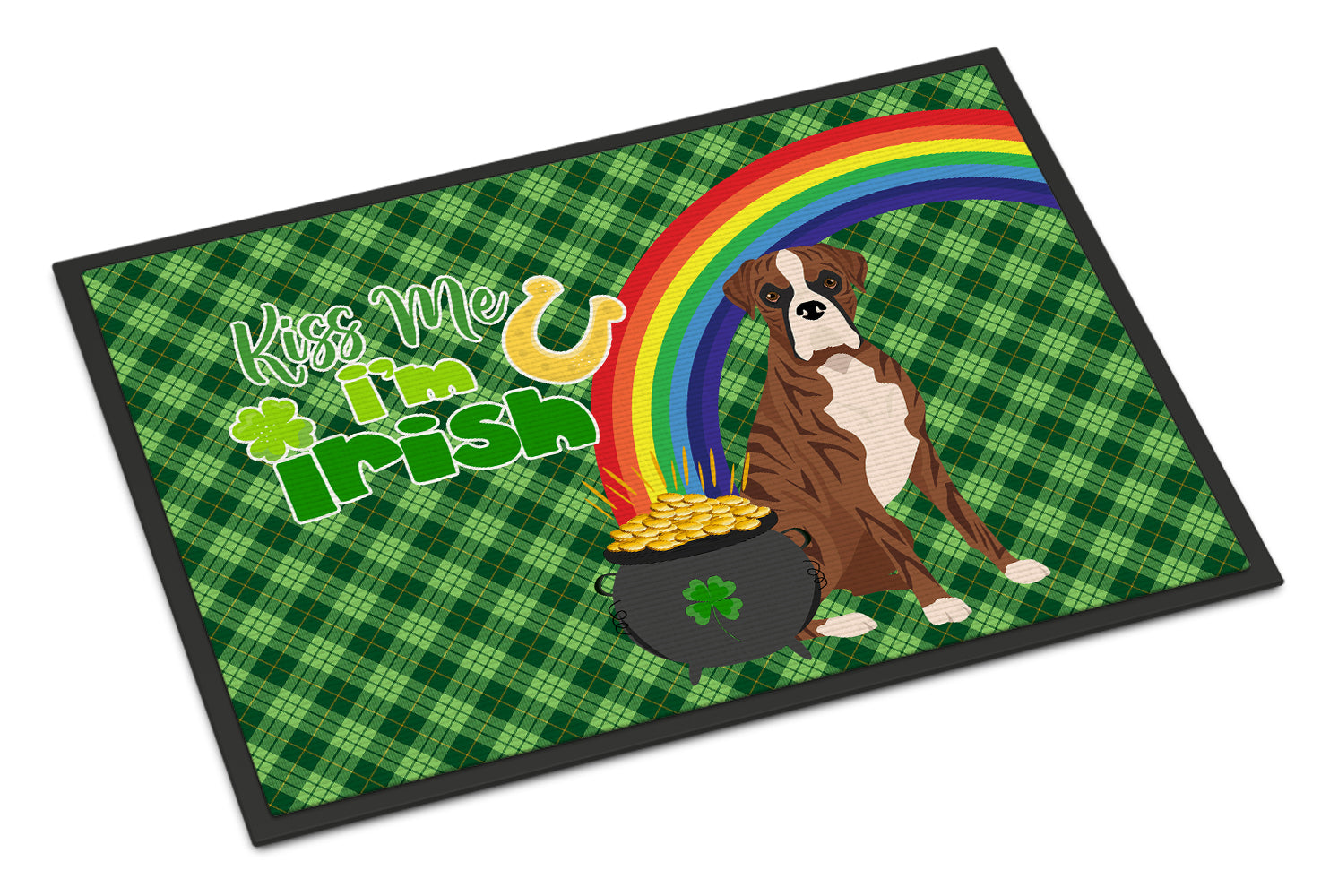 Buy this Natural Eared Red Brindle Boxer St. Patrick's Day Indoor or Outdoor Mat 24x36