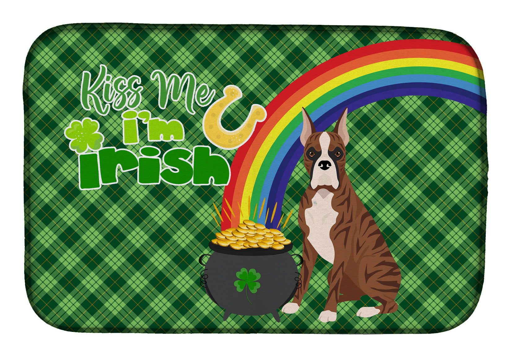 Red Brindle Boxer St. Patrick's Day Dish Drying Mat