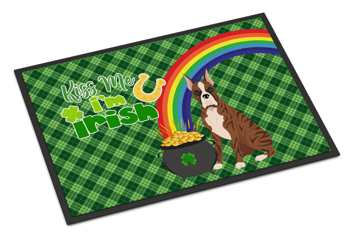 Buy this Red Brindle Boxer St. Patrick's Day Indoor or Outdoor Mat 24x36