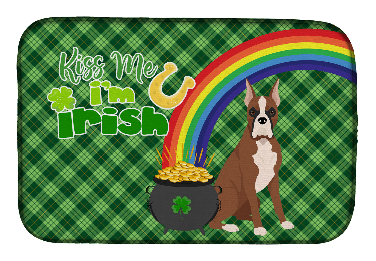 Red Fawn Boxer St. Patrick's Day Dish Drying Mat