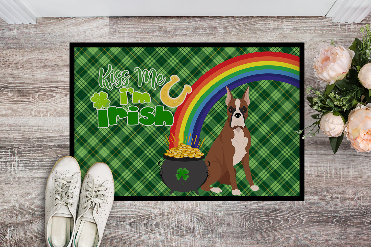 Buy this Red Fawn Boxer St. Patrick's Day Indoor or Outdoor Mat 24x36