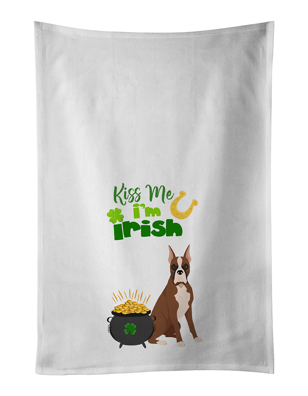 Buy this Red Fawn Boxer St. Patrick's Day White Kitchen Towel Set of 2 Dish Towels