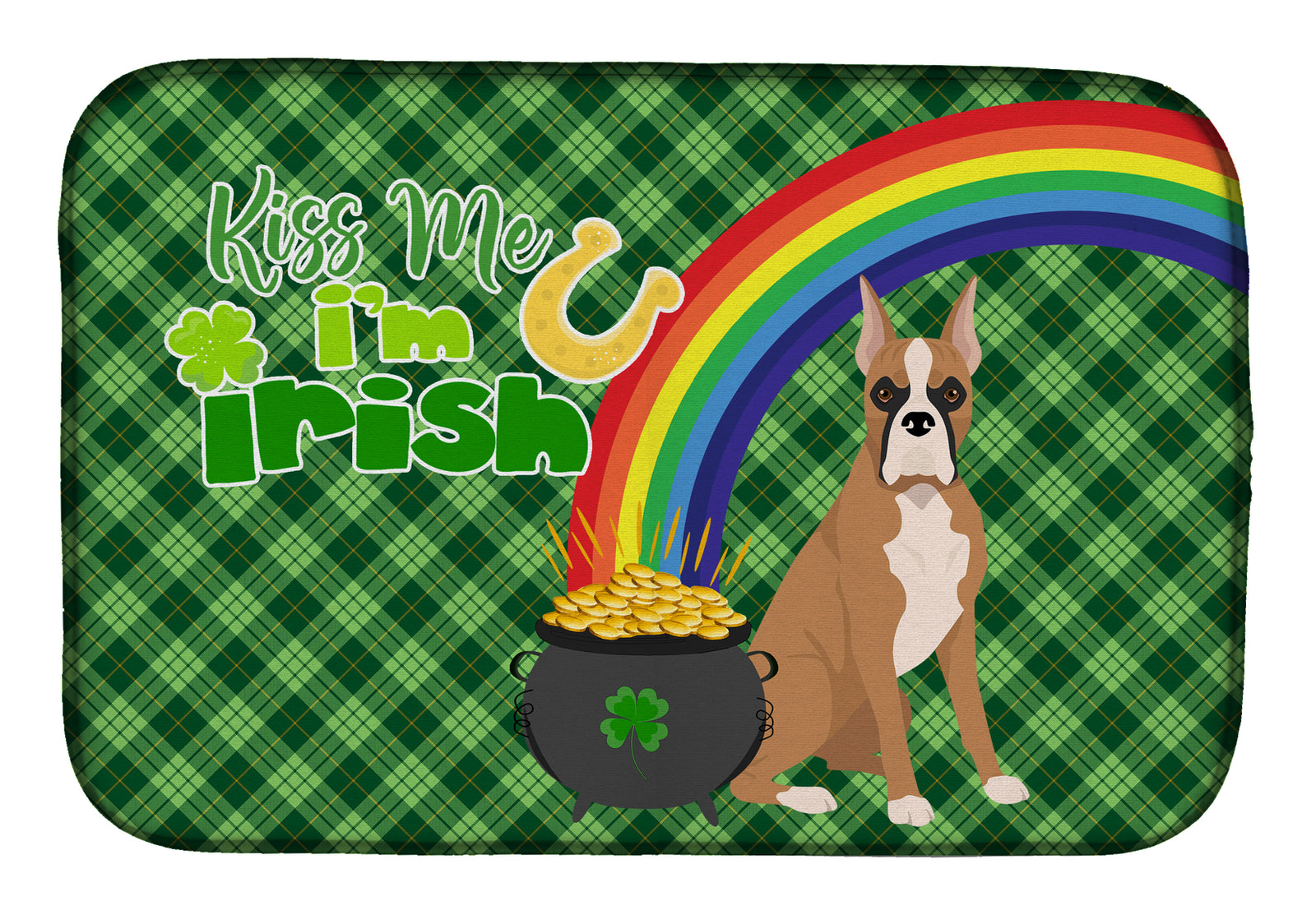 Fawn Boxer St. Patrick's Day Dish Drying Mat