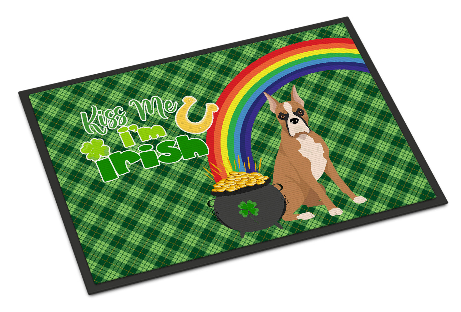 Buy this Fawn Boxer St. Patrick's Day Indoor or Outdoor Mat 24x36