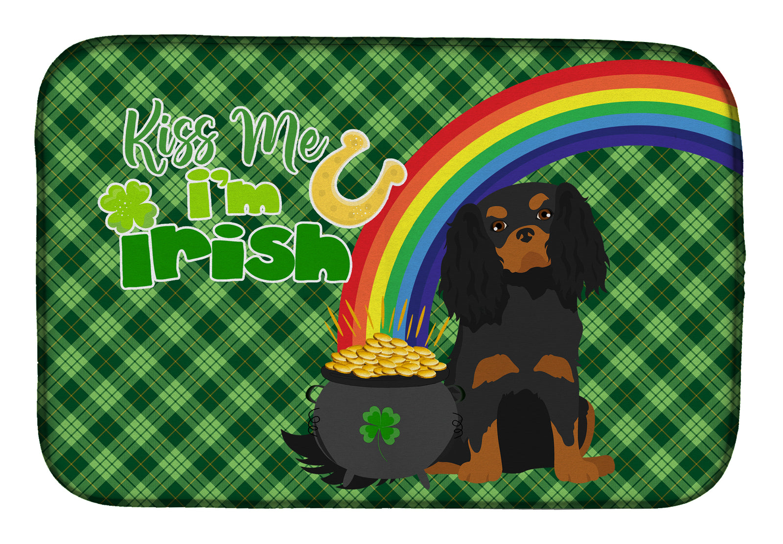 Black and Tan Cavalier Spaniel St. Patrick's Day Dish Drying Mat