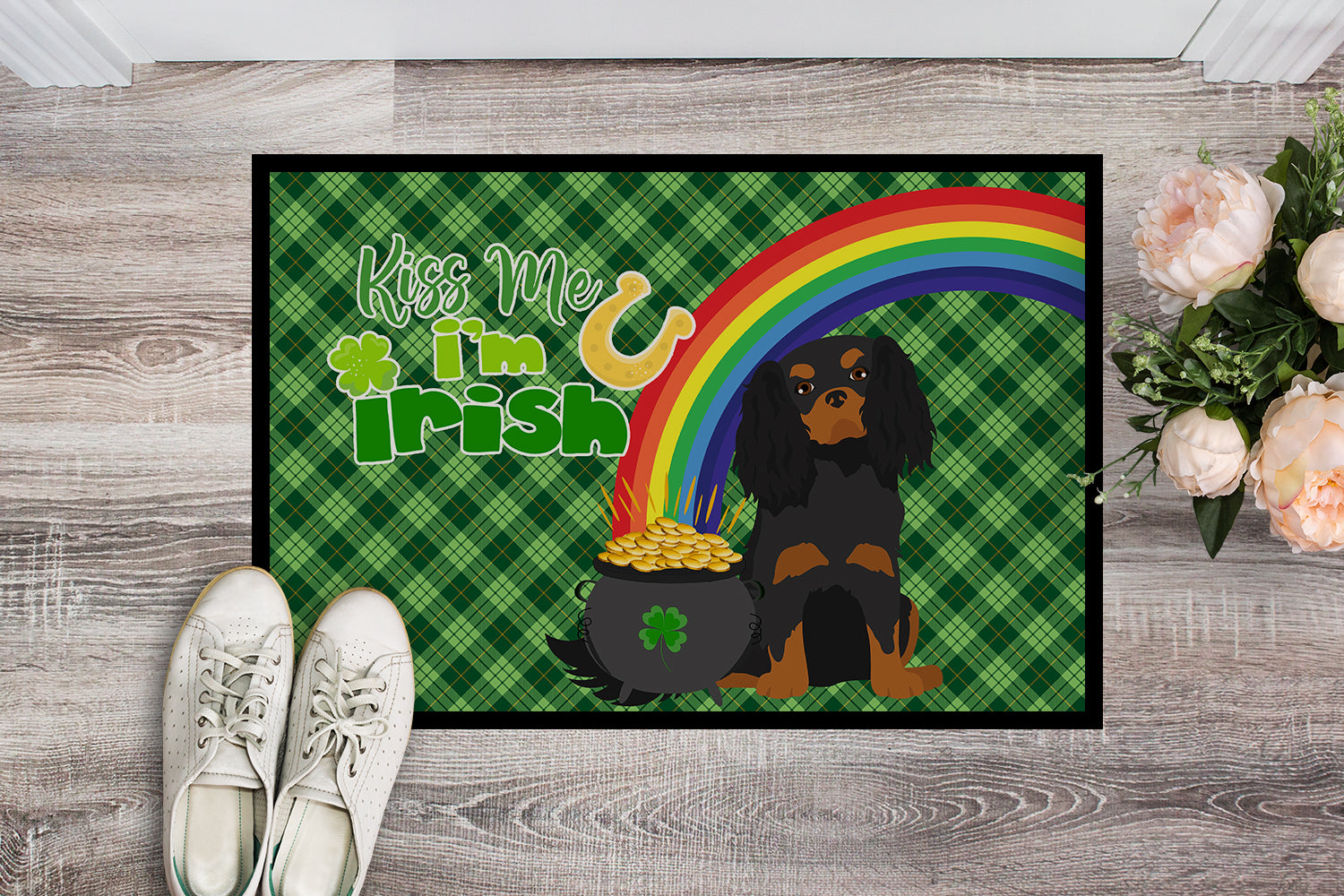 Buy this Black and Tan Cavalier Spaniel St. Patrick's Day Indoor or Outdoor Mat 24x36