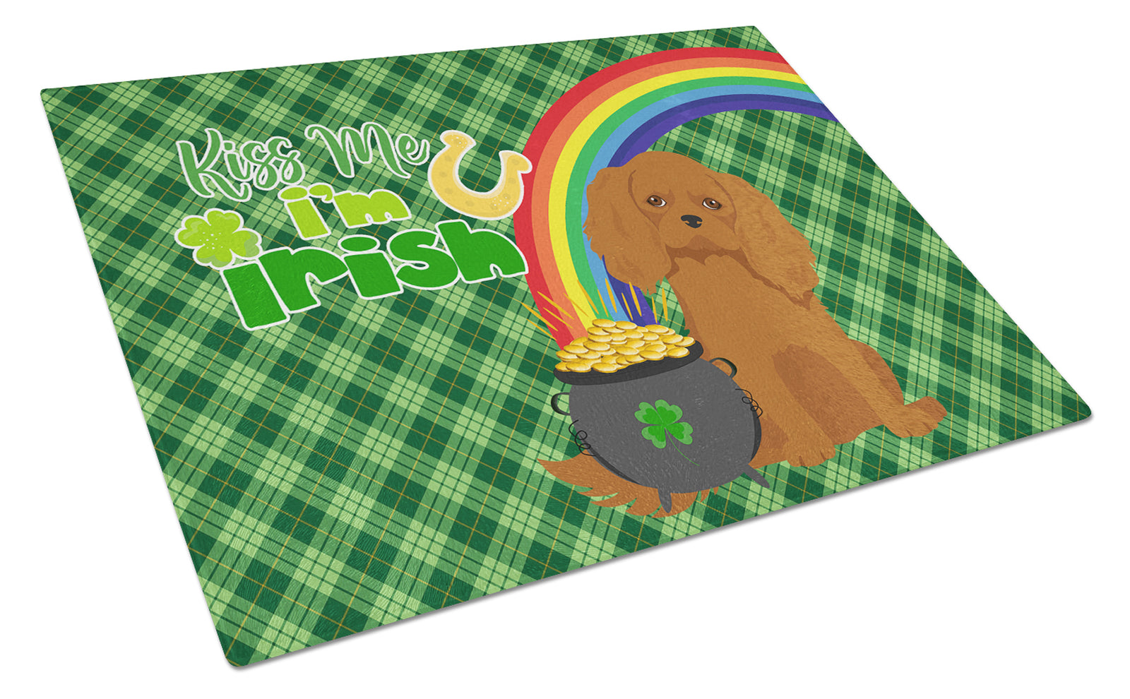 Buy this Ruby Cavalier Spaniel St. Patrick's Day Glass Cutting Board Large