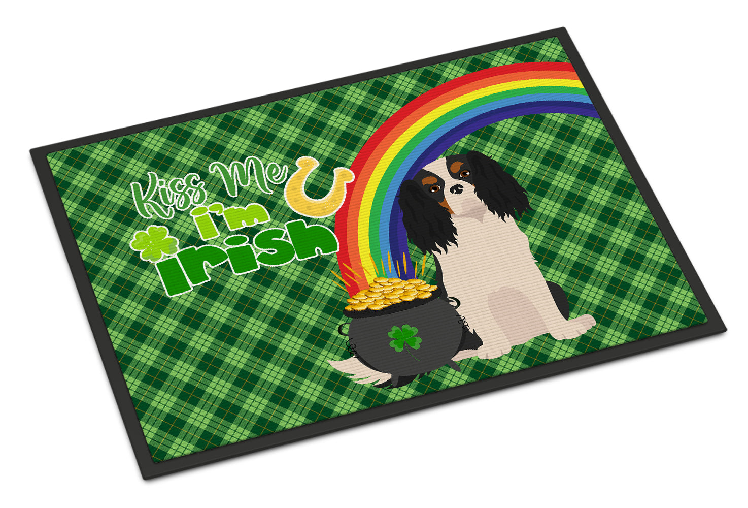 Buy this Tricolor Cavalier Spaniel St. Patrick's Day Indoor or Outdoor Mat 24x36