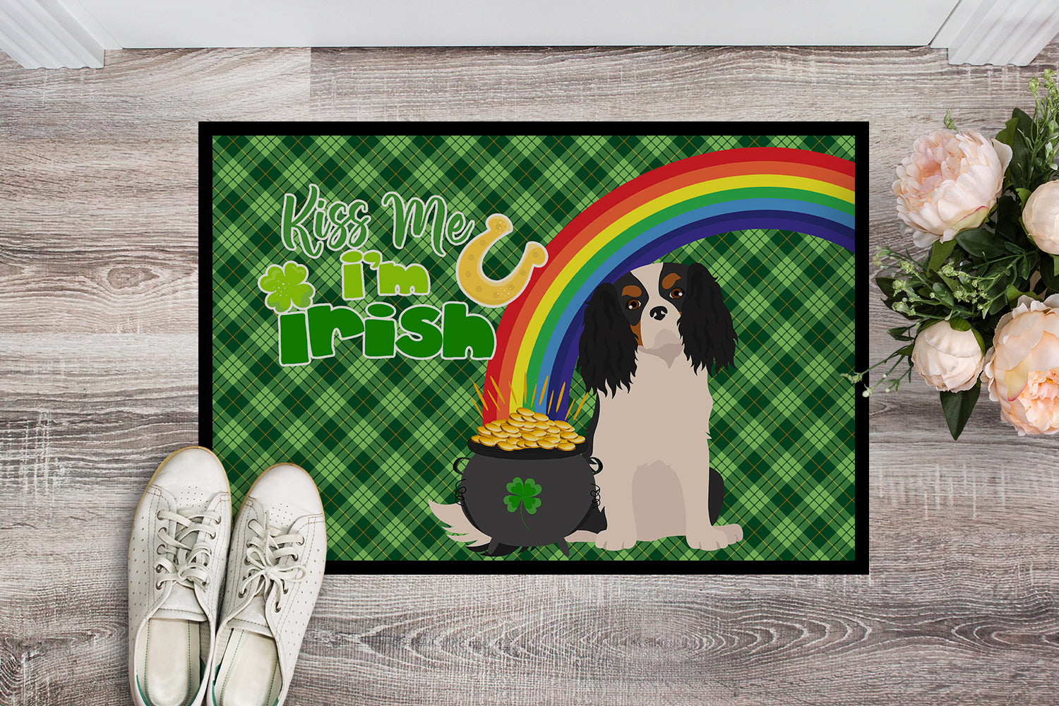 Buy this Tricolor Cavalier Spaniel St. Patrick's Day Indoor or Outdoor Mat 24x36