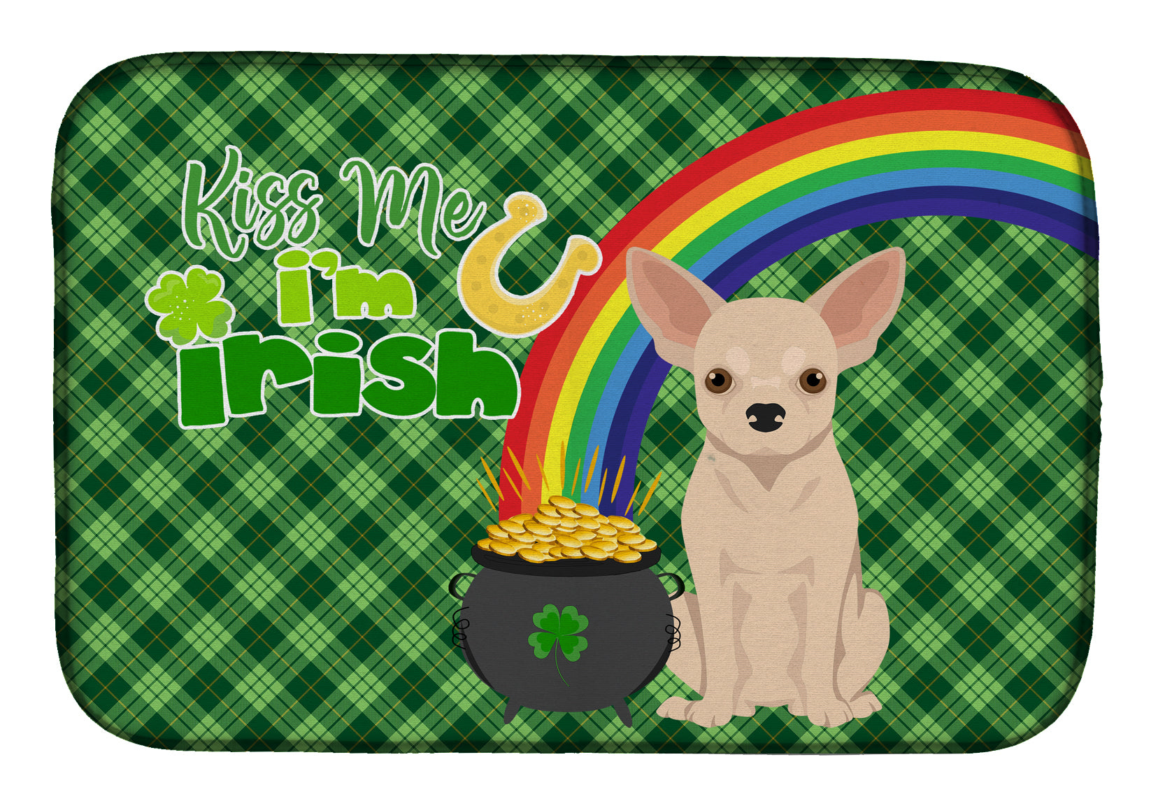 Fawn Chihuahua St. Patrick's Day Dish Drying Mat