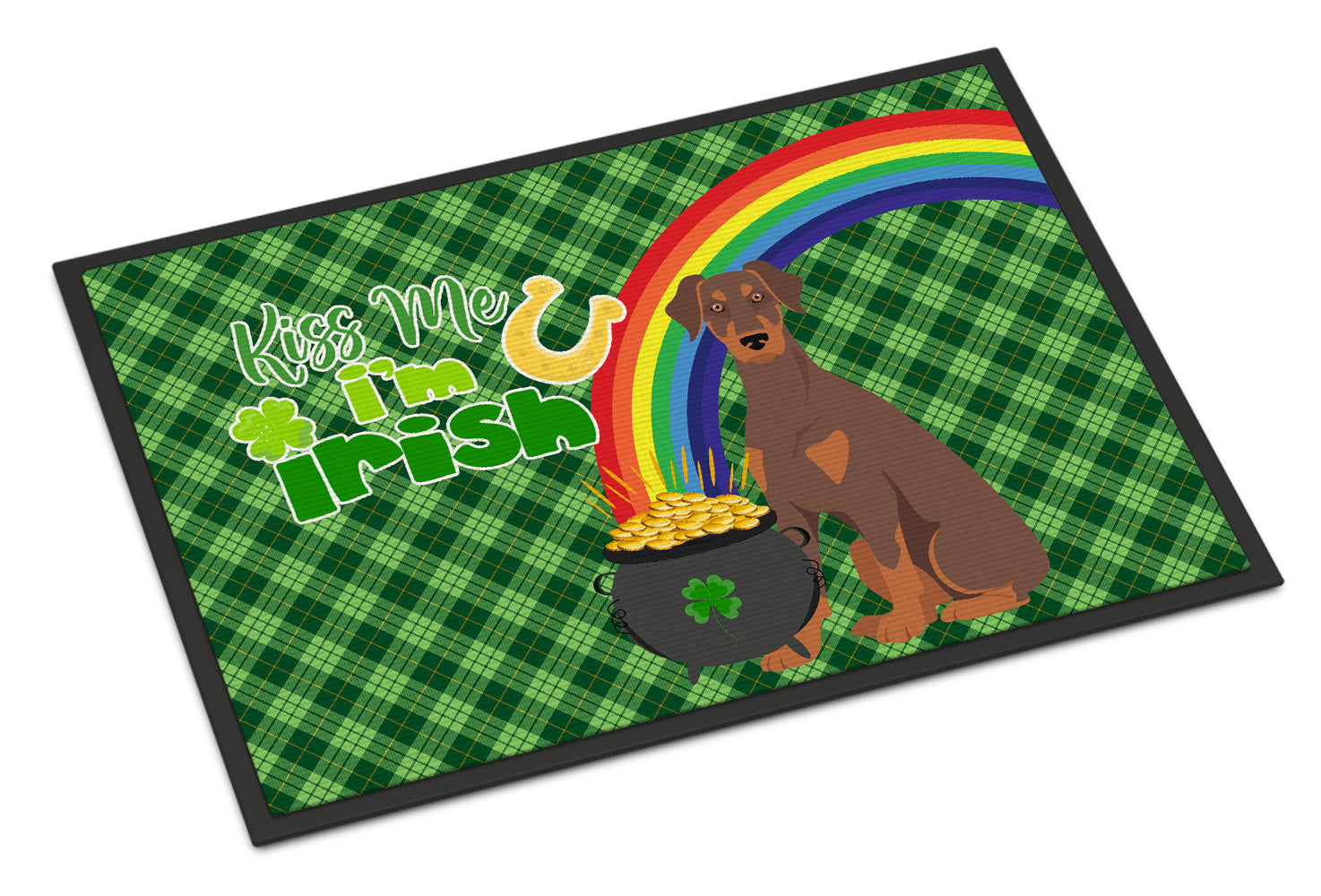 Buy this Natural Ear Red and Tan Doberman Pinscher St. Patrick's Day Indoor or Outdoor Mat 24x36