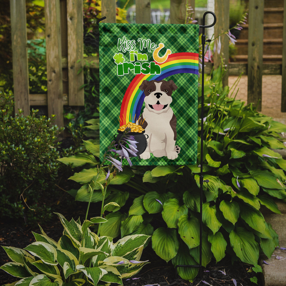 Brindle English Bulldog St. Patrick's Day Flag Garden Size