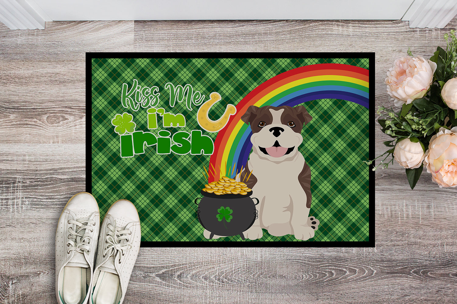 Buy this Brindle English Bulldog St. Patrick's Day Indoor or Outdoor Mat 24x36
