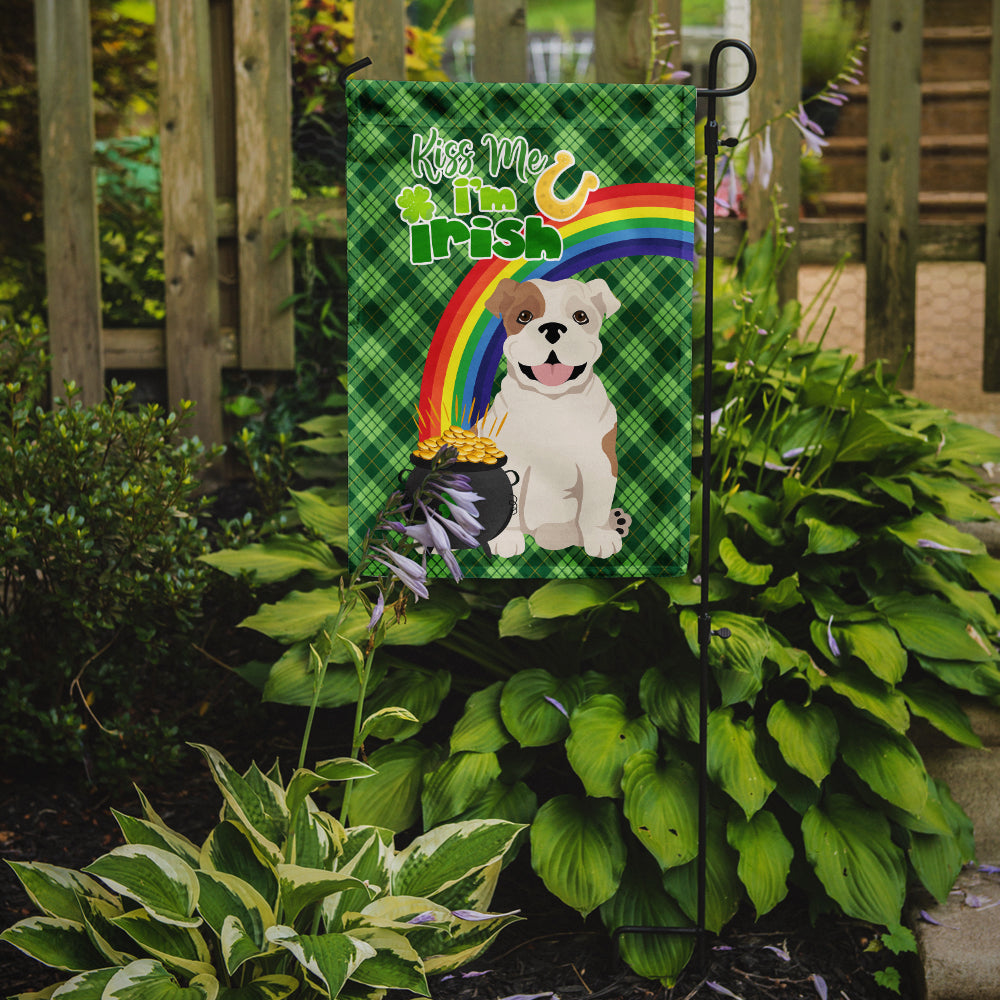 Piebald English Bulldog St. Patrick's Day Flag Garden Size