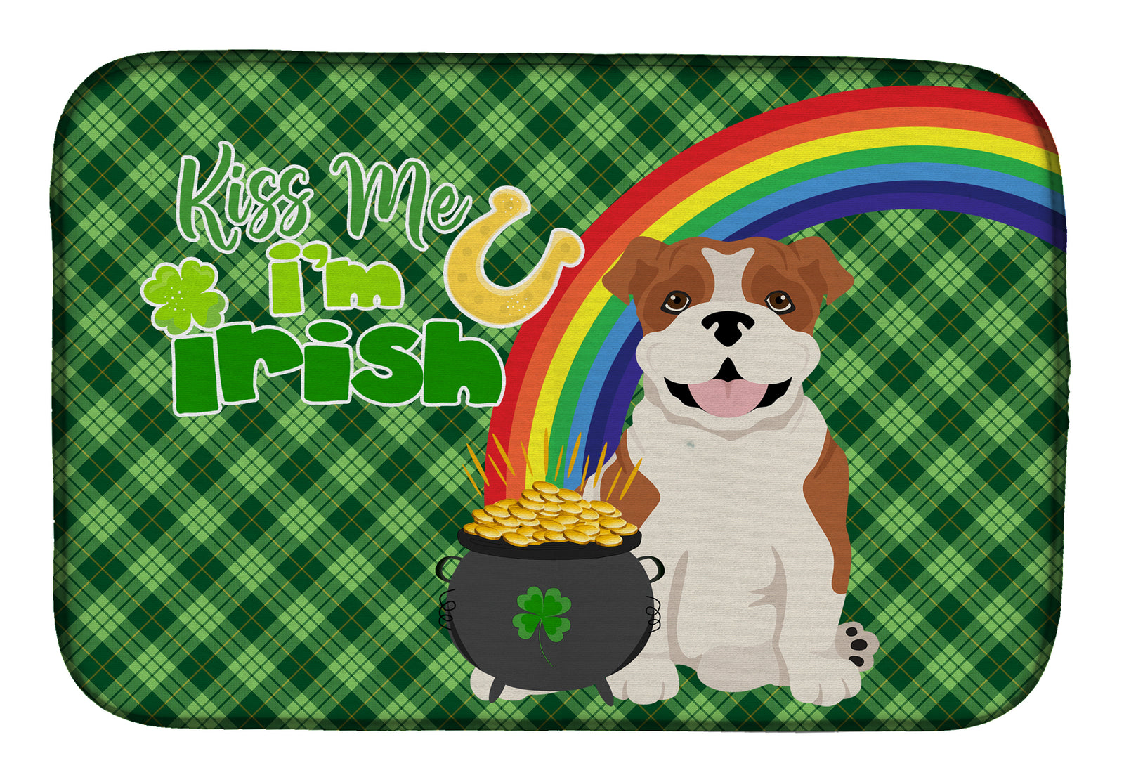 Red English Bulldog St. Patrick's Day Dish Drying Mat