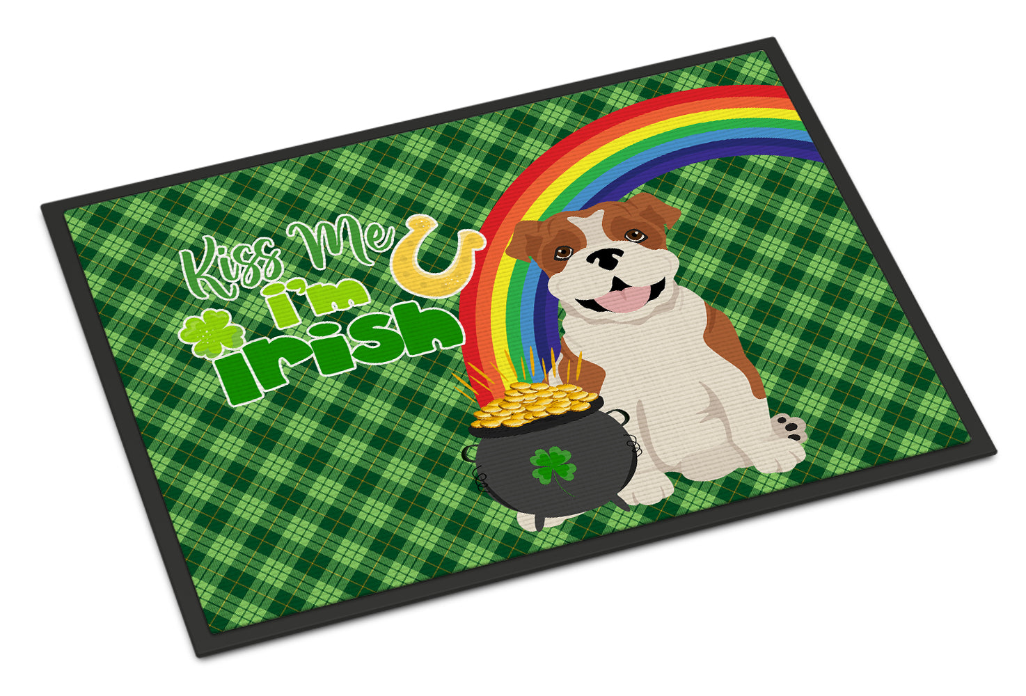 Buy this Red English Bulldog St. Patrick's Day Indoor or Outdoor Mat 24x36