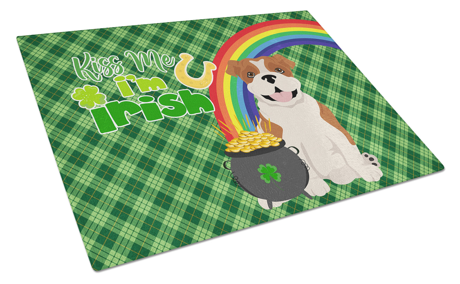 Buy this Red English Bulldog St. Patrick's Day Glass Cutting Board Large