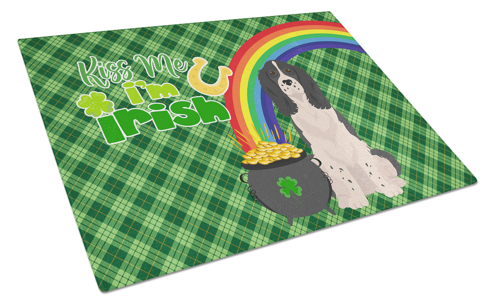 Buy this Black English Springer Spaniel St. Patrick's Day Glass Cutting Board Large