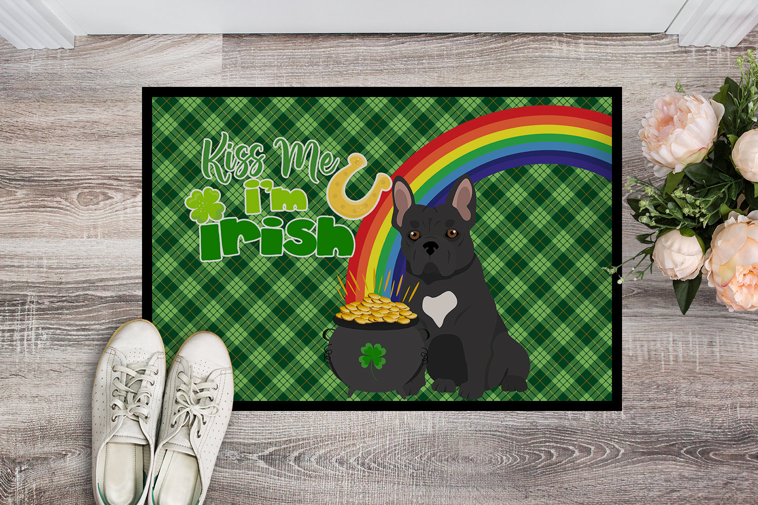Buy this Black French Bulldog St. Patrick's Day Indoor or Outdoor Mat 24x36