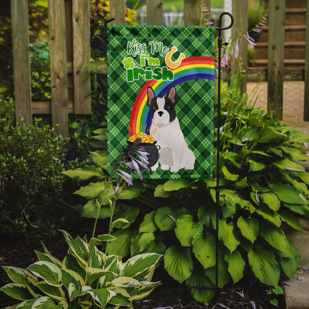 Black and White French Bulldog St. Patrick's Day Flag Garden Size