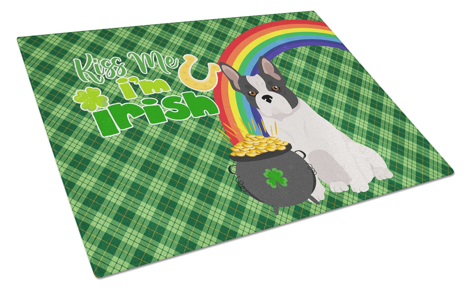 Buy this Black and White French Bulldog St. Patrick's Day Glass Cutting Board Large