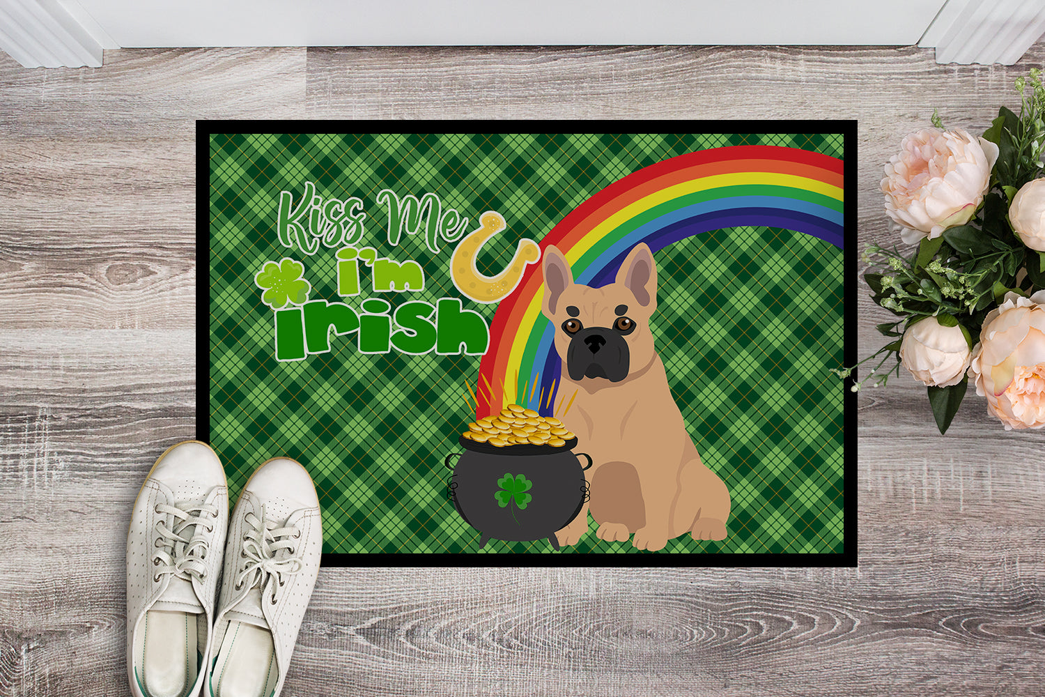Buy this Fawn French Bulldog St. Patrick's Day Indoor or Outdoor Mat 24x36