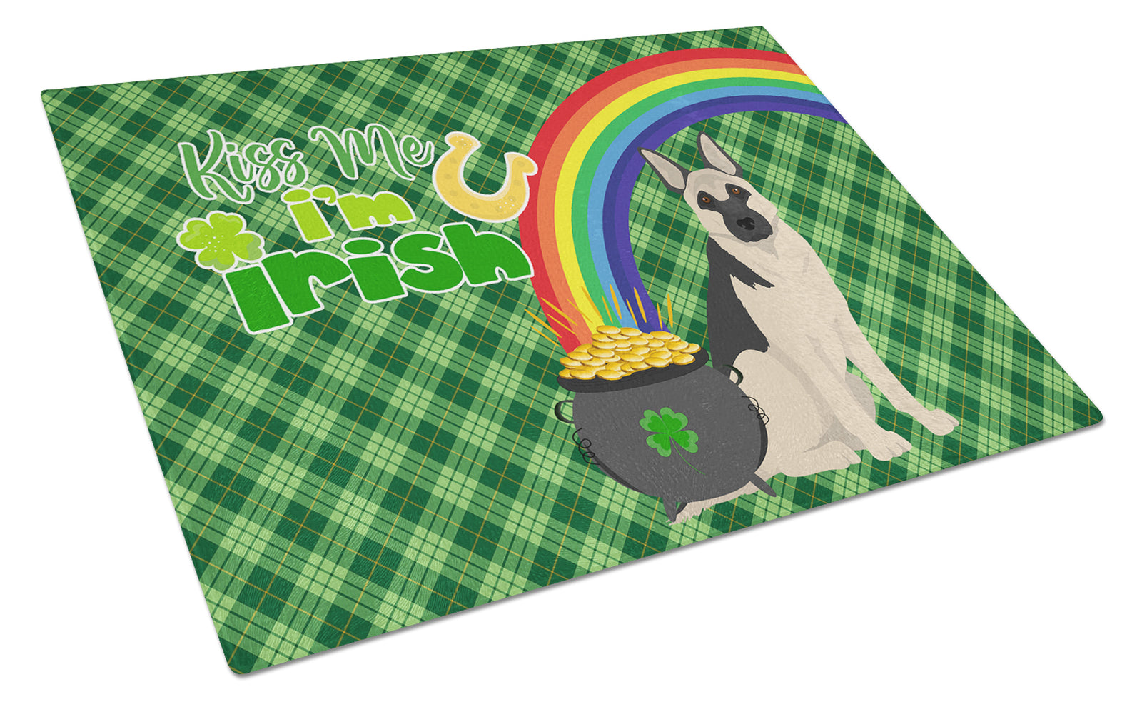 Buy this Black and Silver German Shepherd St. Patrick's Day Glass Cutting Board Large