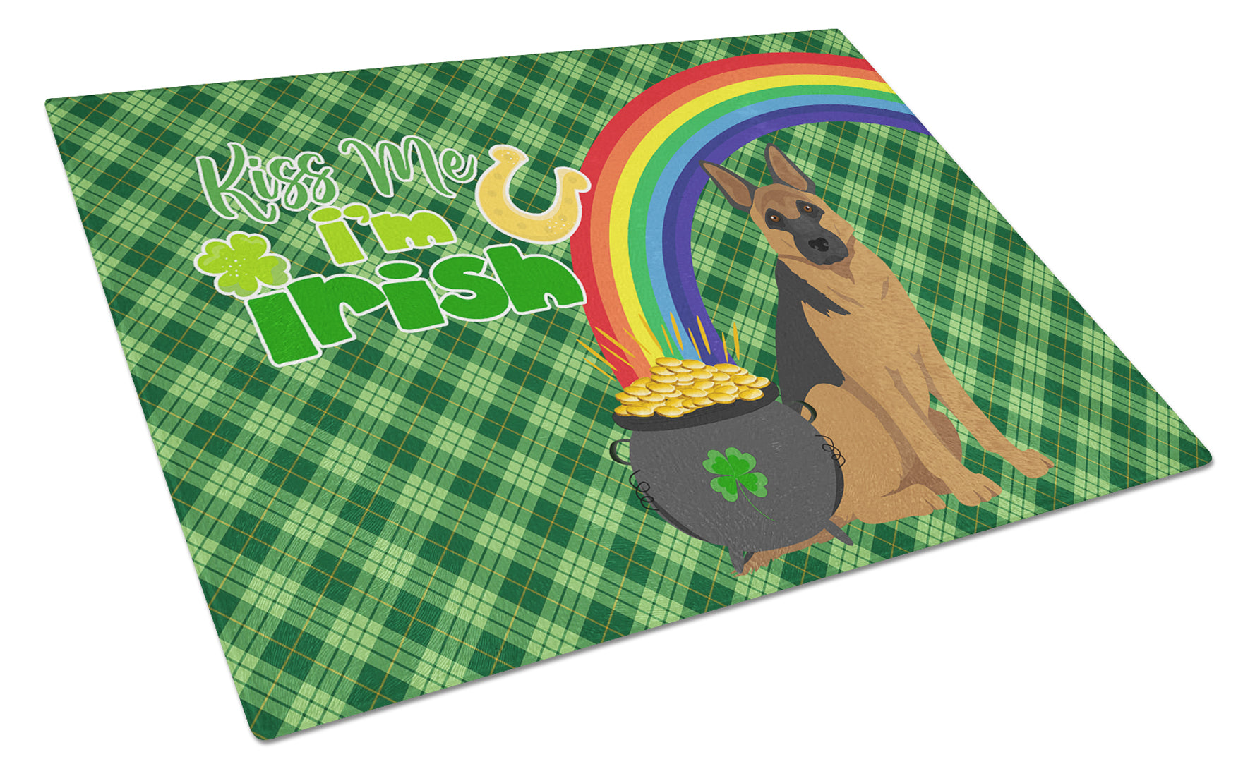 Buy this Black and Tan German Shepherd St. Patrick's Day Glass Cutting Board Large