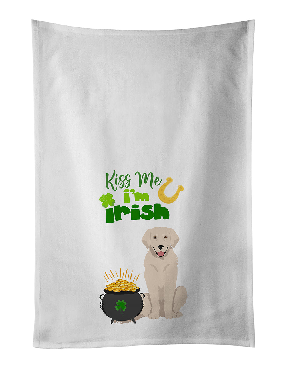 Buy this Cream Golden Retriever St. Patrick's Day White Kitchen Towel Set of 2 Dish Towels