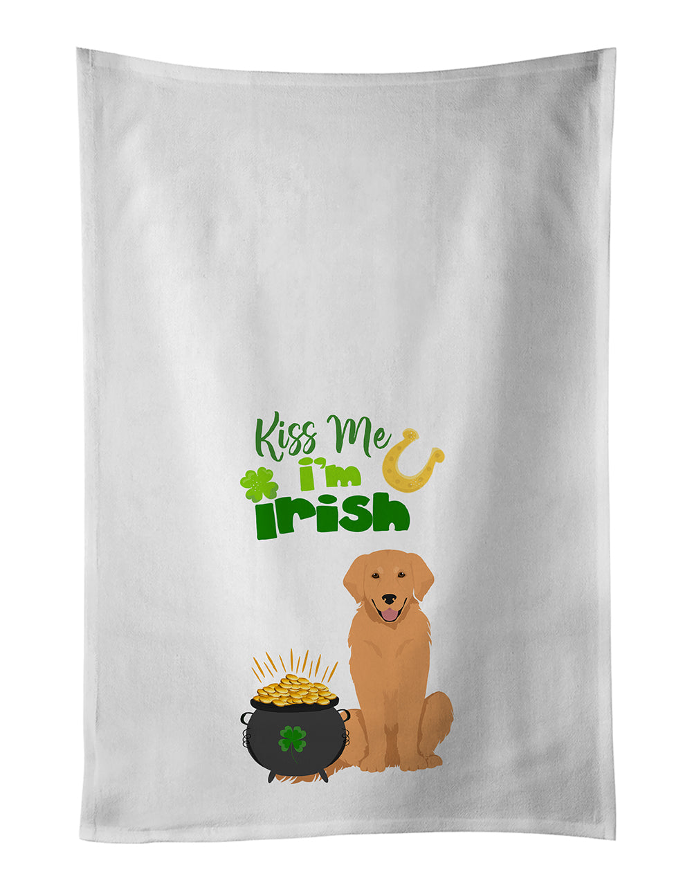 Buy this Gold Golden Retriever St. Patrick's Day White Kitchen Towel Set of 2 Dish Towels