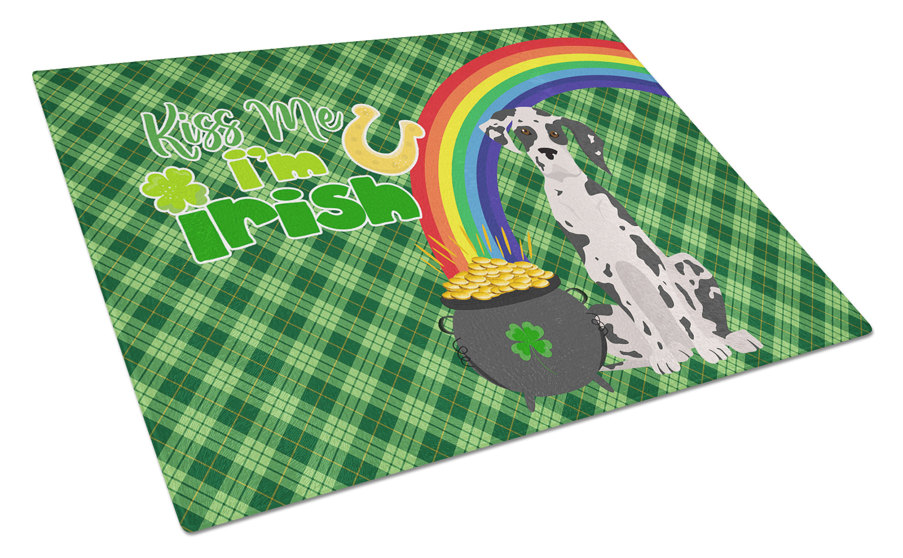 Buy this Harlequin Great Dane St. Patrick's Day Glass Cutting Board Large