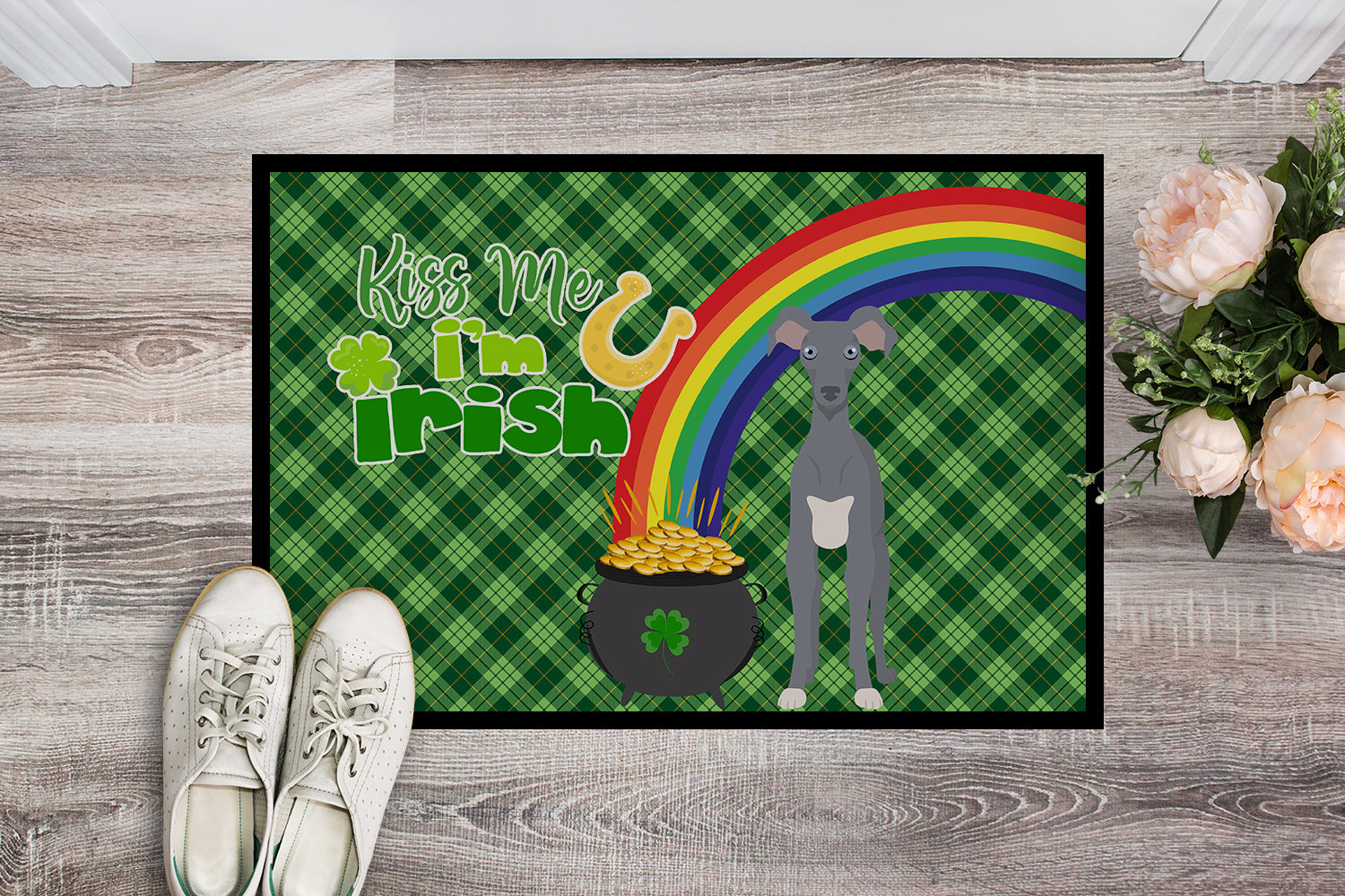 Buy this Gray Italian Greyhound St. Patrick's Day Indoor or Outdoor Mat 24x36