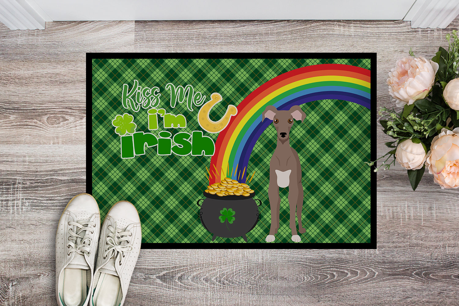 Buy this Fawn Italian Greyhound St. Patrick's Day Indoor or Outdoor Mat 24x36