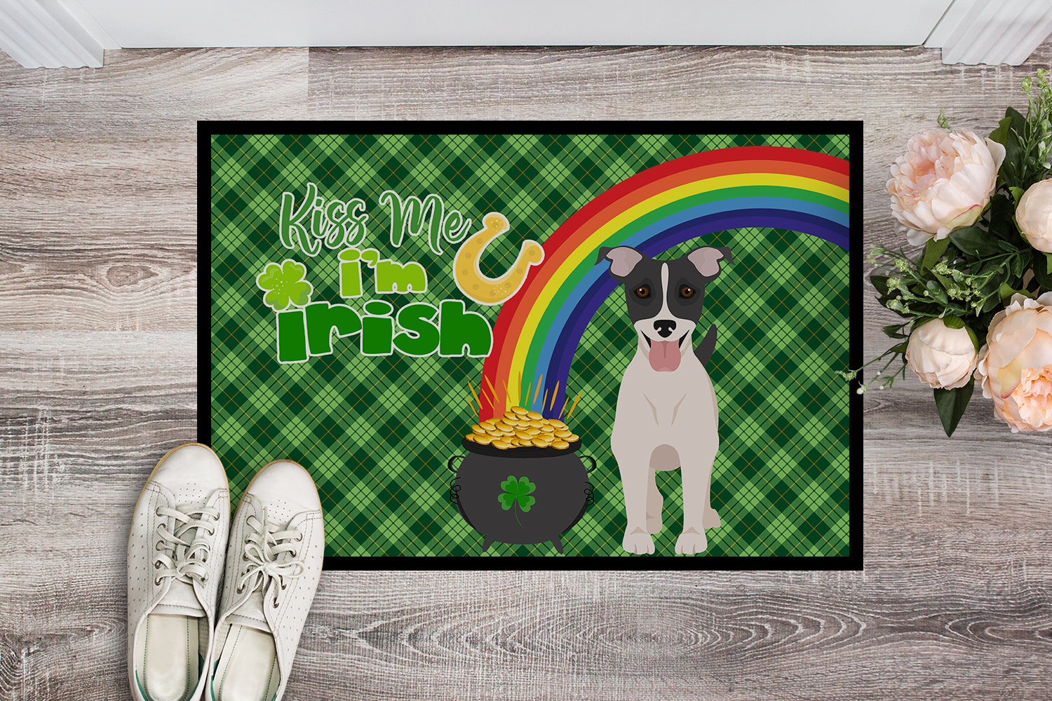 Buy this Black White Smooth Jack Russell Terrier St. Patrick's Day Indoor or Outdoor Mat 24x36